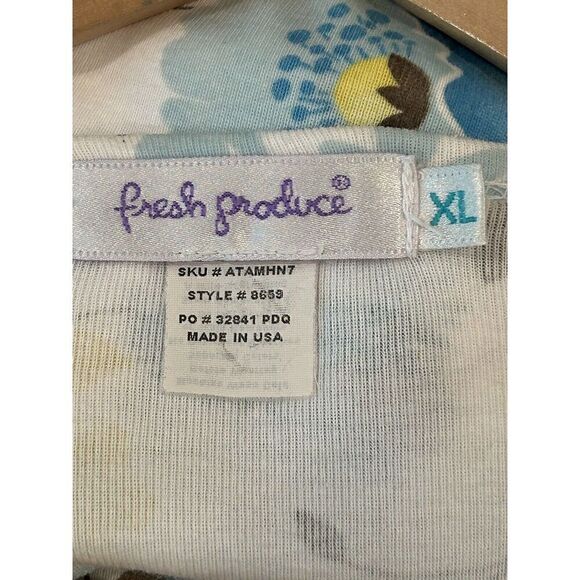 Fresh Produce Floral Top Women XL  100% Cotton V Neck Button Accent #8659 ATAMHN - Picture 3 of 4